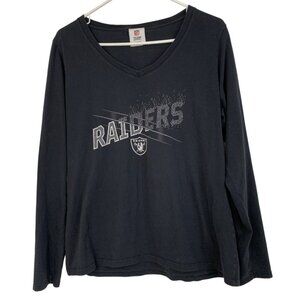 Las Vegas Raiders Womens Black V-Neck Long Sleeve NFL T-Shirt Size L 8855